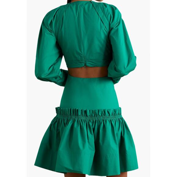 A.L.C. Alexa Cutout Ruffled Tiered Pleated Green Cotton Poplin Mini Dress Size 8 - Picture 3 of 12